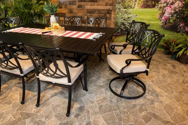 CHELSEA 11 PIECE DINING SET - 60" x 93" Stone Harbor Dining Table, 6 Chairs and 4 Swivel Chairs