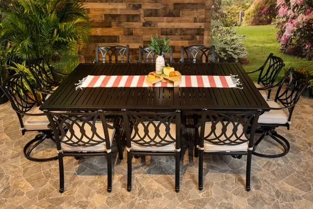 CHELSEA 11 PIECE DINING SET - 60" x 93" Stone Harbor Dining Table, 6 Chairs and 4 Swivel Chairs