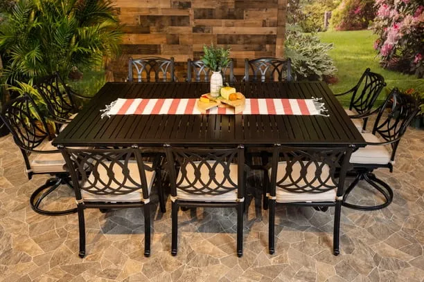 CHELSEA 11 PIECE DINING SET - 60" x 93" Stone Harbor Dining Table, 6 Chairs and 4 Swivel Chairs