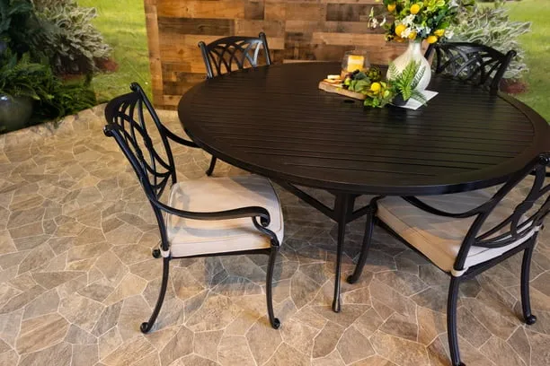 CHELSEA 5 PIECE DINING SET - 66" Round Stone Harbor Dining Table and 4 Chairs