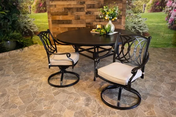 CHELSEA 7 PIECE DINING SET - 66" Round Stone Harbor Dining Table and 6 Swivel Chairs