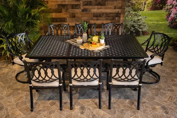 CHELSEA 9 PIECE DINING SET - 46" x 86" Weave Dining Table, 6 Chairs and 2 Swivel Chairs