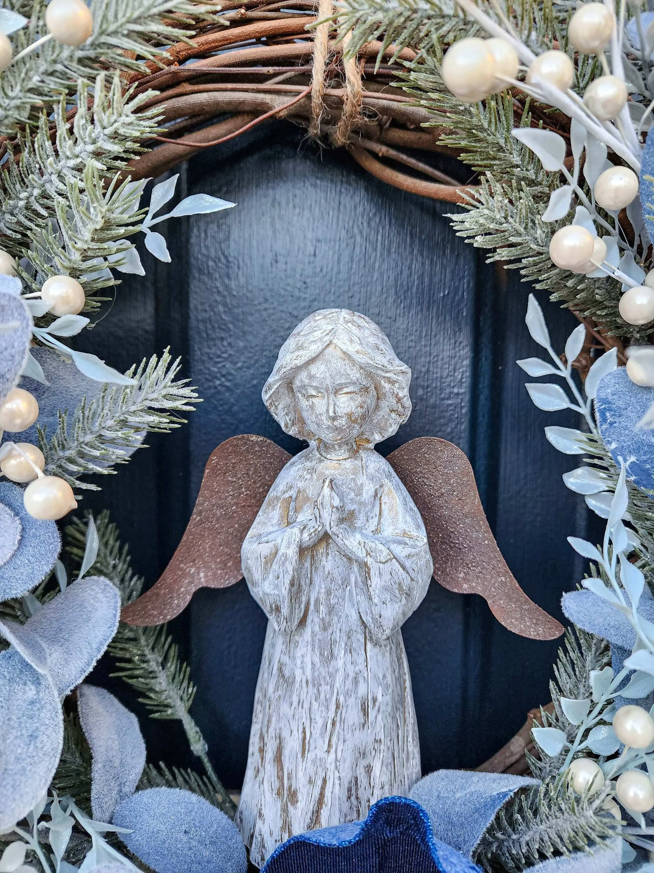 Christmas Angel Wreath, Magnolia, Lamb's Ear, Fern, Pine With Pearl Sprays, Winter Holiday Wreaths, For Front Door, Christmas Gift