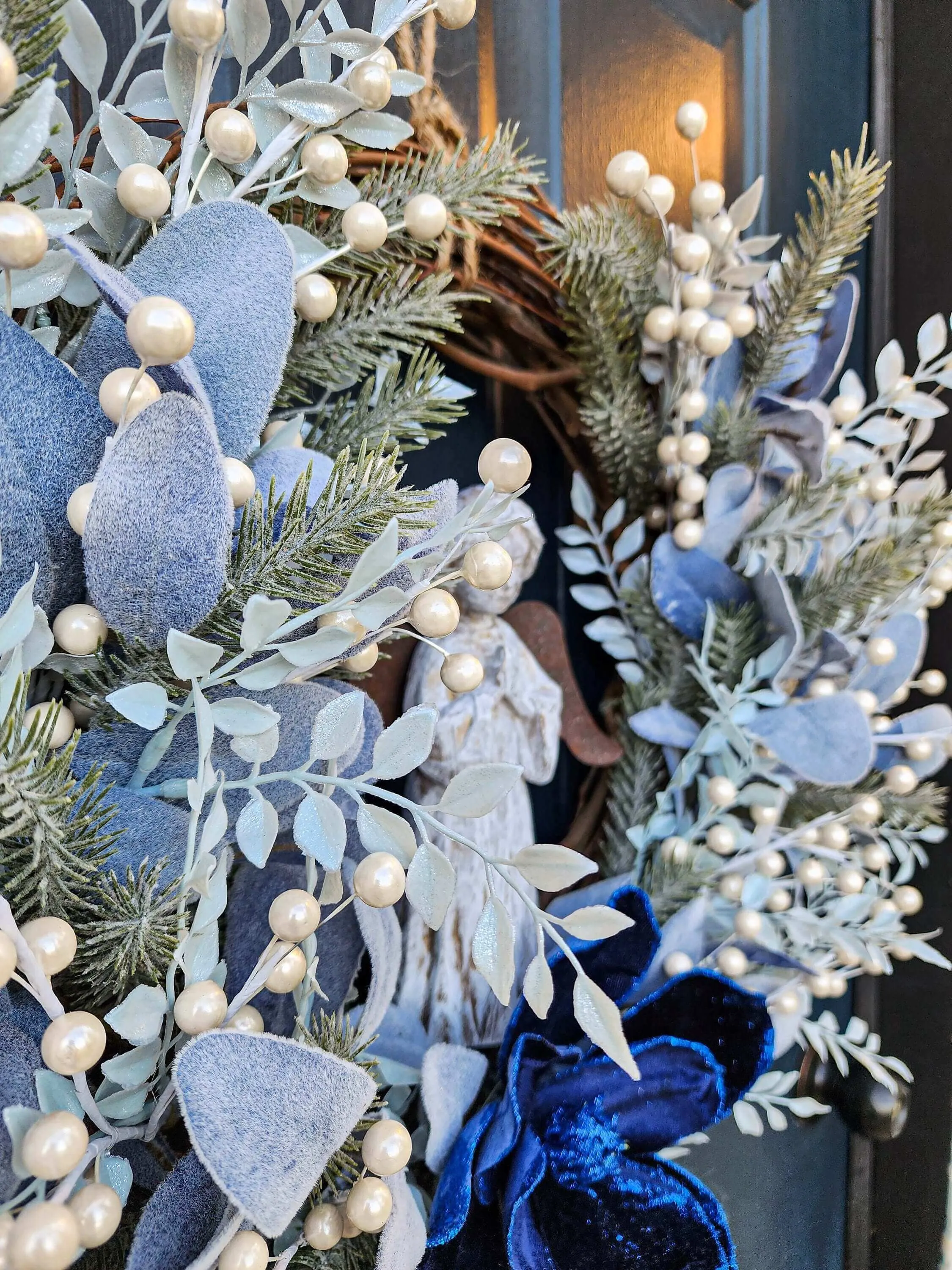 Christmas Angel Wreath, Magnolia, Lamb's Ear, Fern, Pine With Pearl Sprays, Winter Holiday Wreaths, For Front Door, Christmas Gift