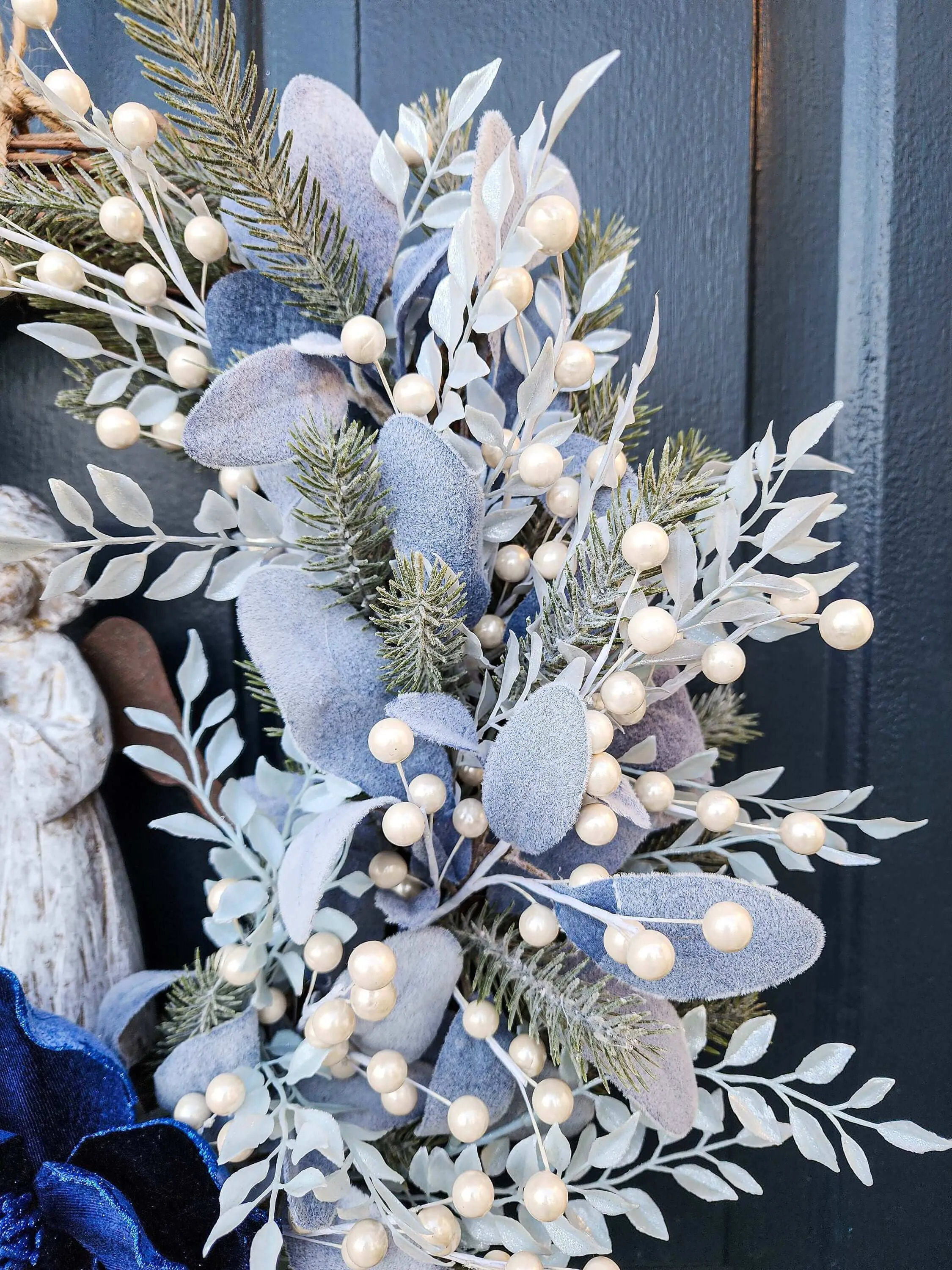 Christmas Angel Wreath, Magnolia, Lamb's Ear, Fern, Pine With Pearl Sprays, Winter Holiday Wreaths, For Front Door, Christmas Gift