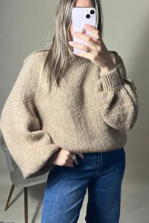 Cosy round neck camel oversized jumper