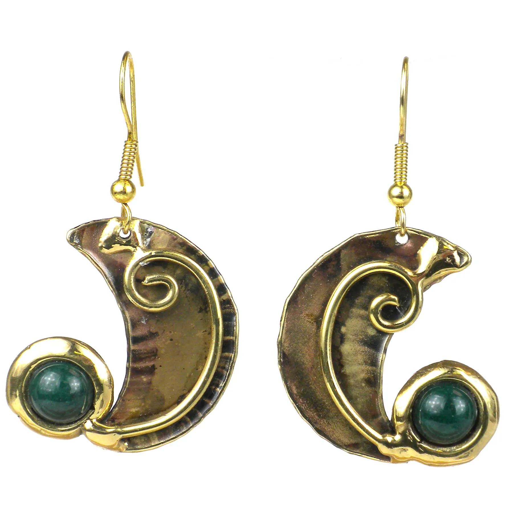 Crescent and Green Stone Earrings Brass Images