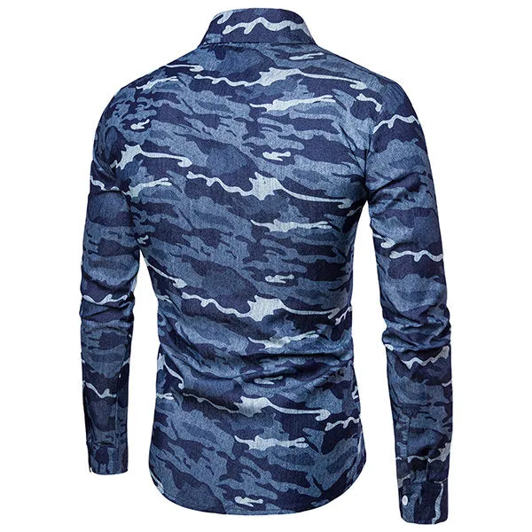 Designer Shirts for Me Camo Printing Stylish Slim Casual Denim