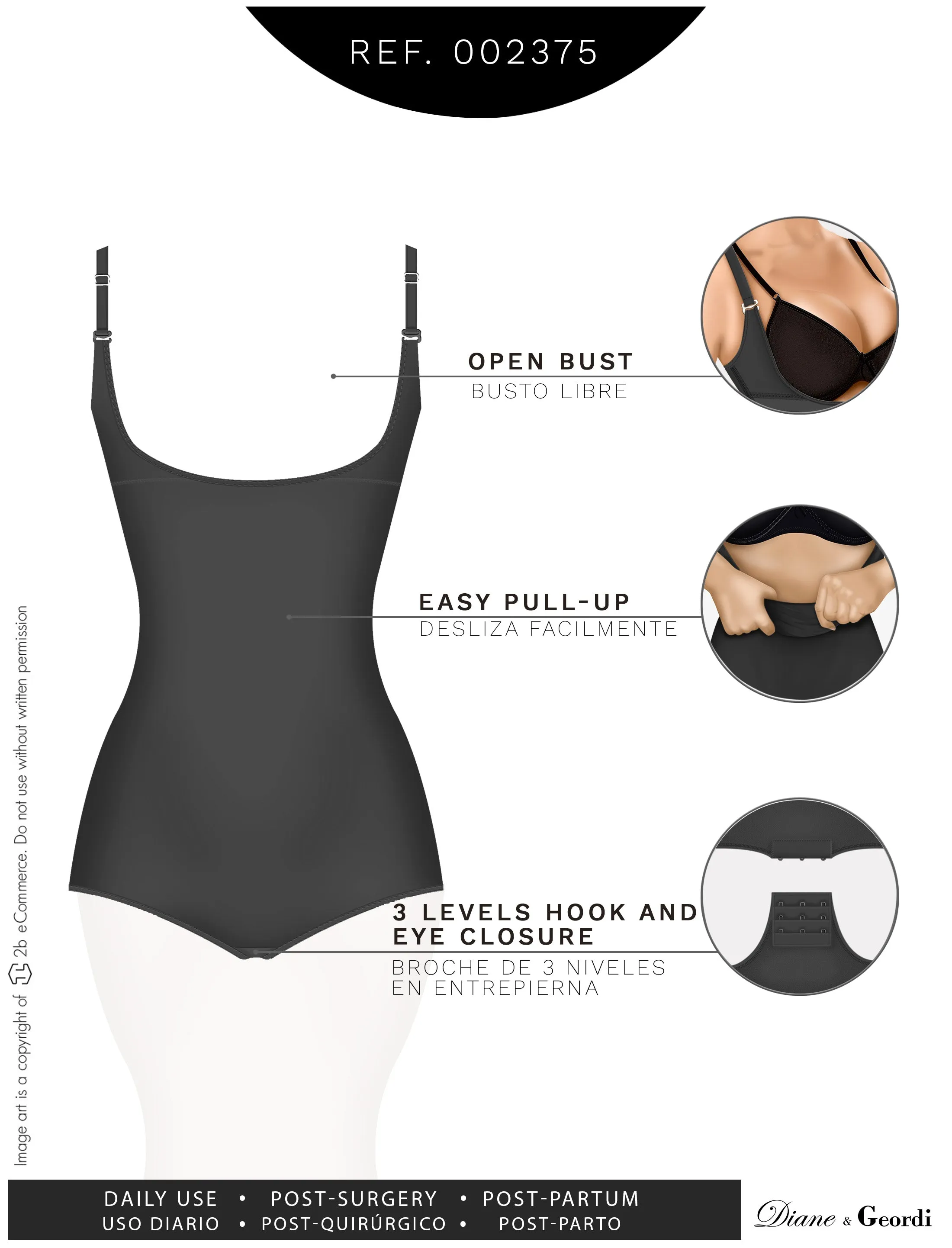 Diane & Geordi 002375 Slimming Bodysuit For Daily Use Open Bust Tummy Control body Shaper