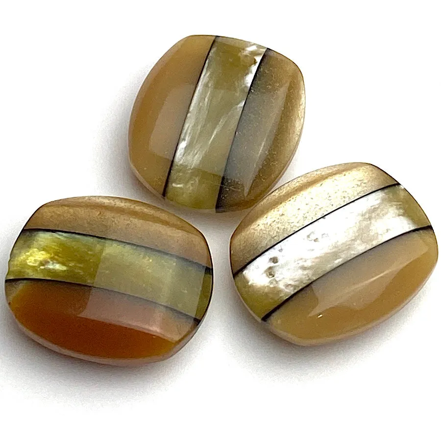 Earth Tones Vintage Japanese Pearlized Stripe Lustrous Buttons, Set of Three #MV-81