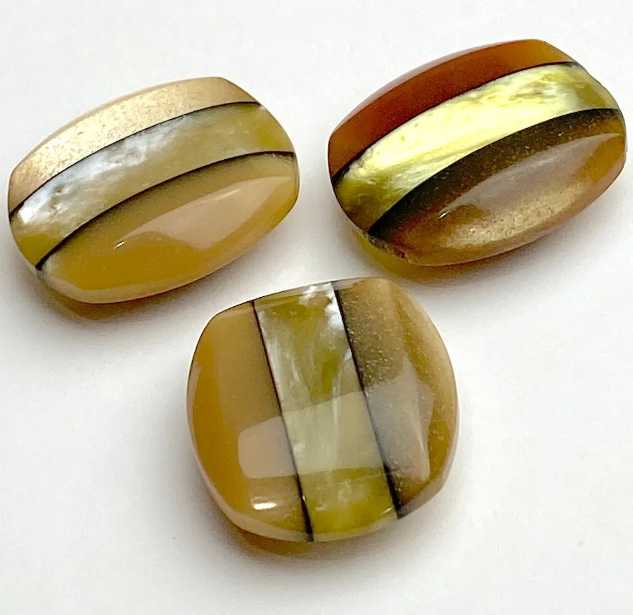 Earth Tones Vintage Japanese Pearlized Stripe Lustrous Buttons, Set of Three #MV-81