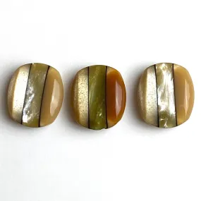 Earth Tones Vintage Japanese Pearlized Stripe Lustrous Buttons, Set of Three #MV-81