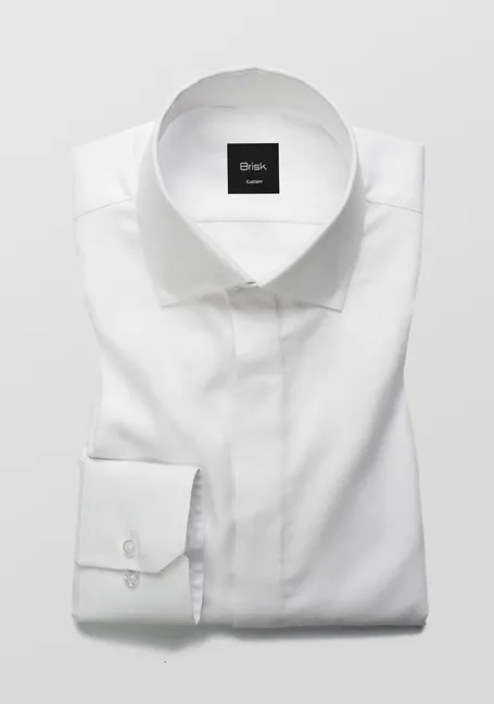 EGYPTIAN WHITE TWILL HIDDEN PLACKET SHIRT