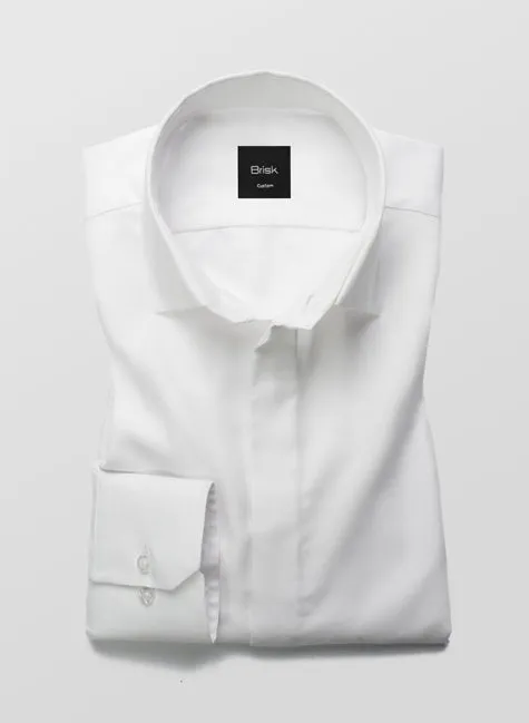 EGYPTIAN WHITE TWILL HIDDEN PLACKET SHIRT