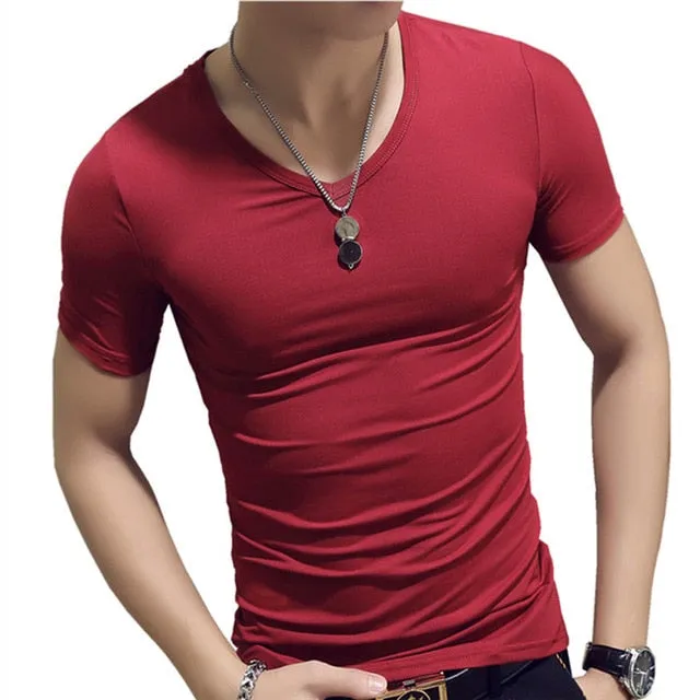 Elastic V Neck Men T Shirt