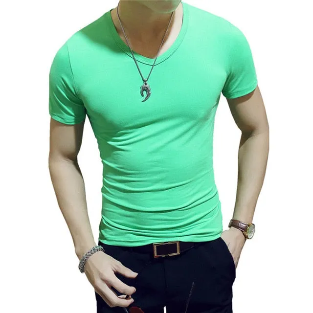 Elastic V Neck Men T Shirt