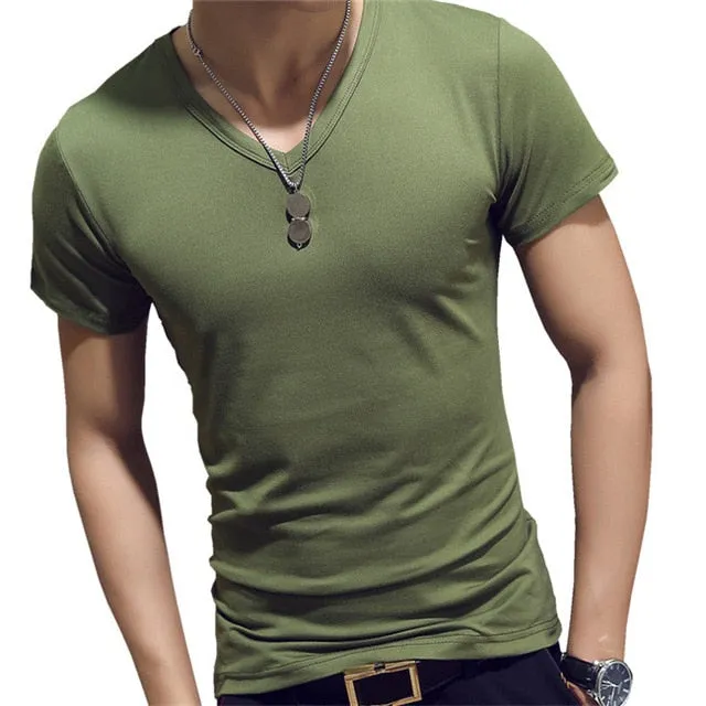 Elastic V Neck Men T Shirt