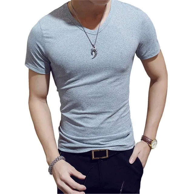 Elastic V Neck Men T Shirt