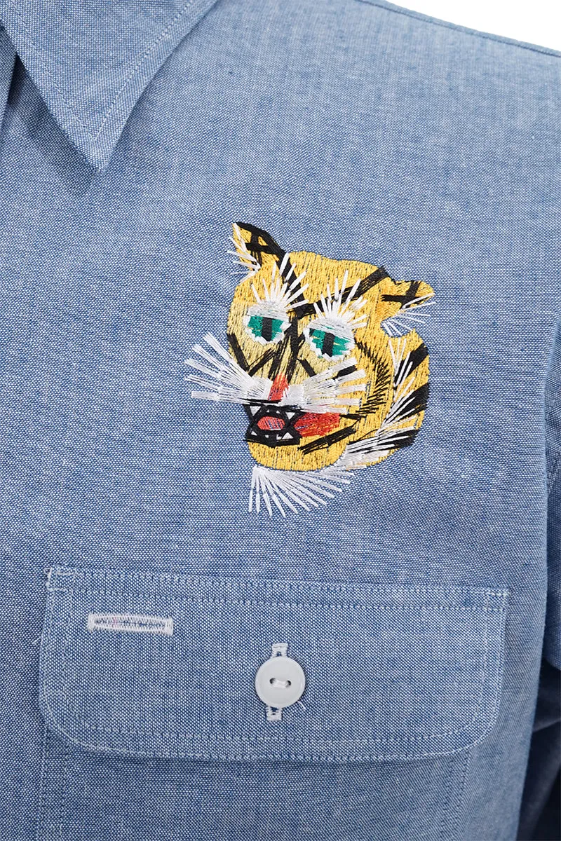 Embroiderd Chambray Work Shirt“VIETNAM TIGER”