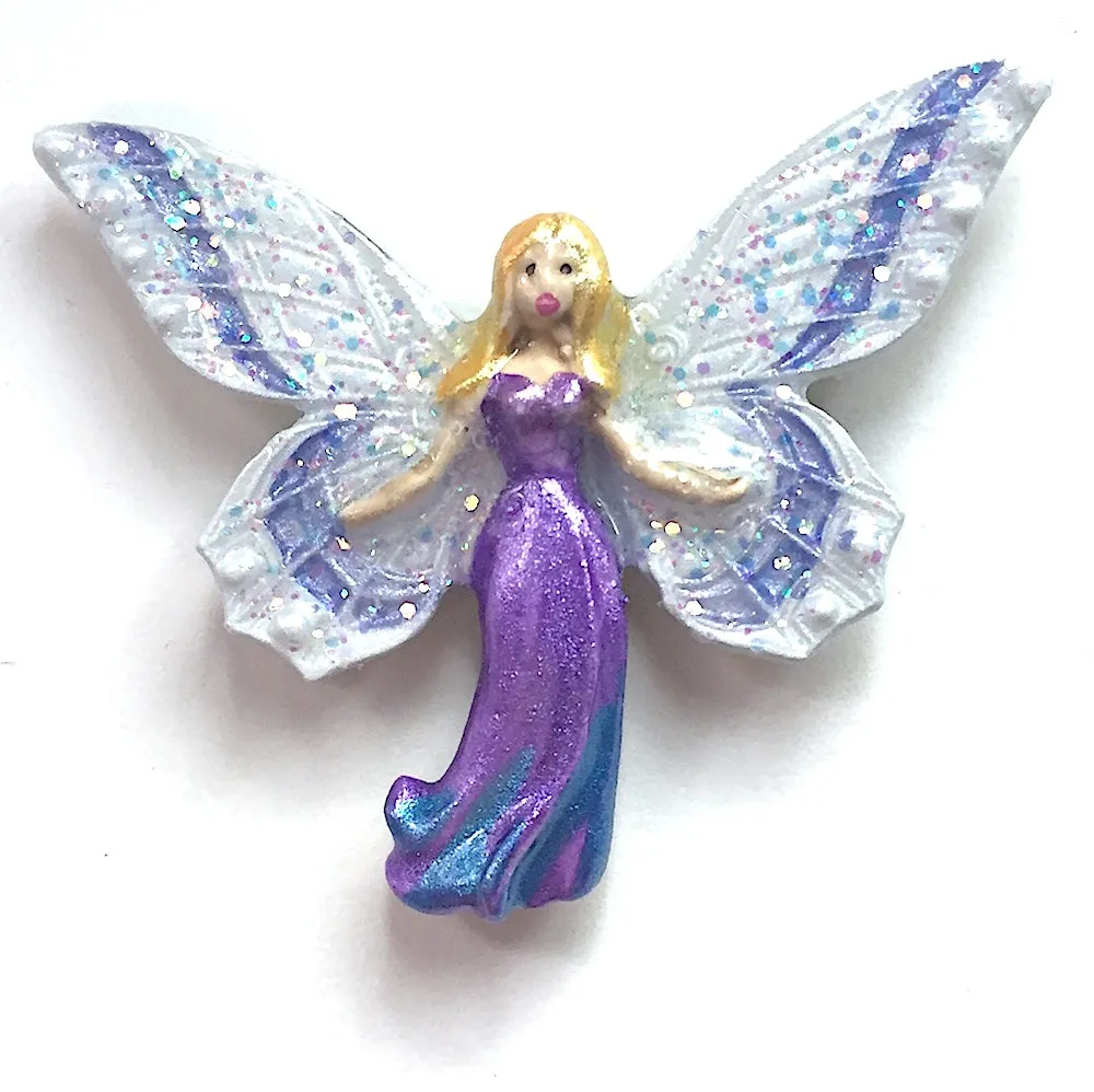 Fairy Mother in Sparkly Pearly Purple Hand Painted Shank Back Metal Button Susan Clarke USA 1-1/2"