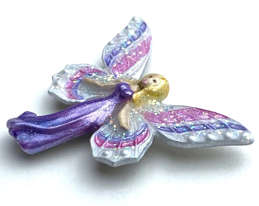 Fairy Mother in Sparkly Pearly Purple Hand Painted Shank Back Metal Button Susan Clarke USA 1-1/2"