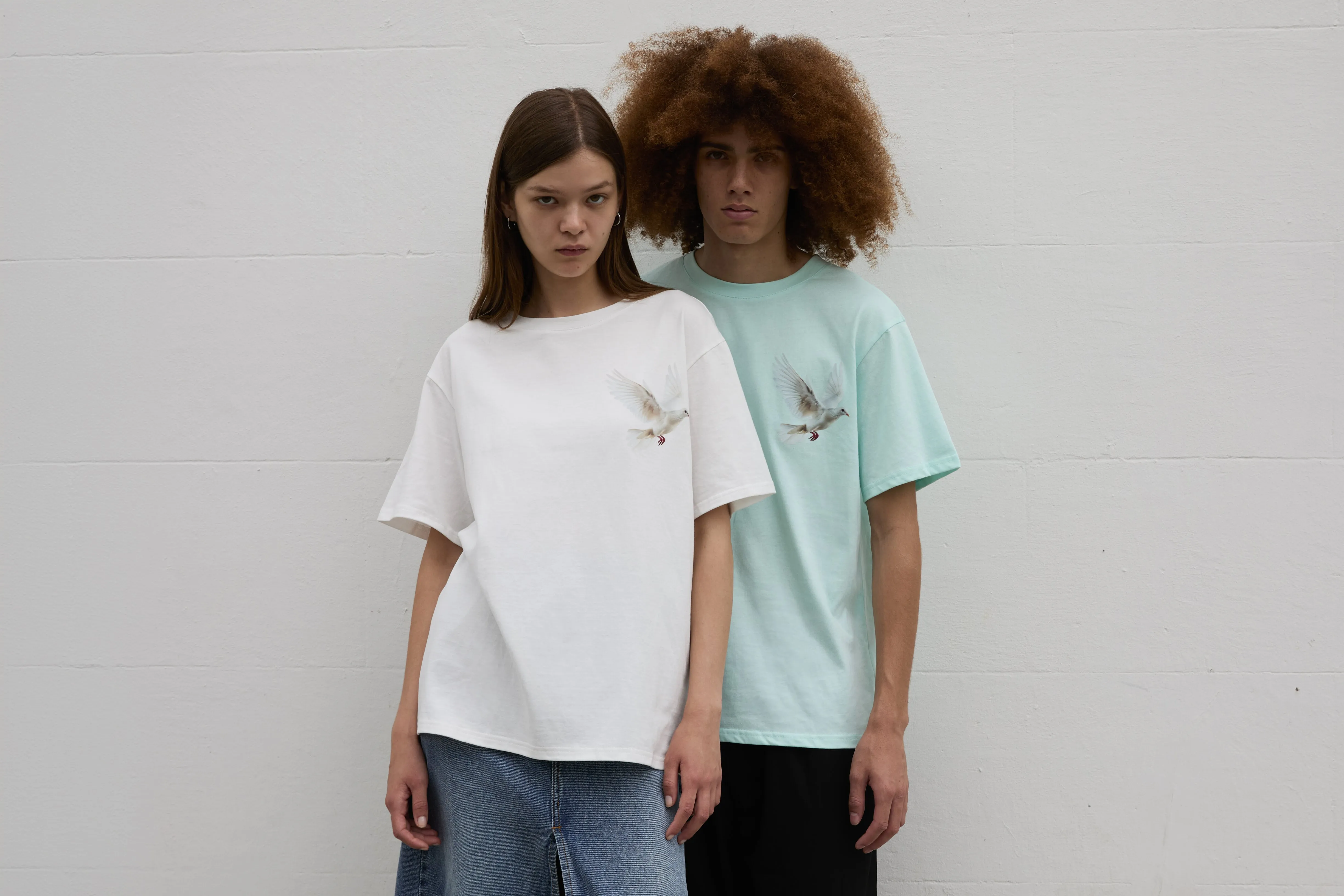 Flying Dove Print Unisex T-Shirt in White