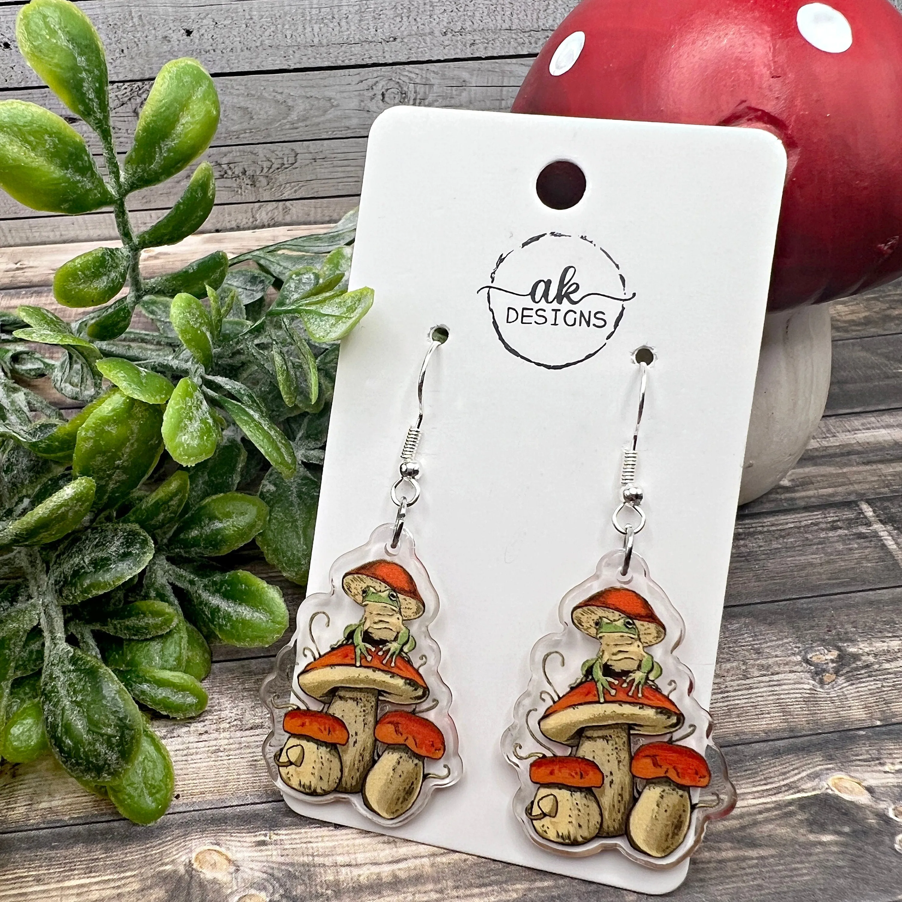 Frog Mushroom Acrylic Earrings