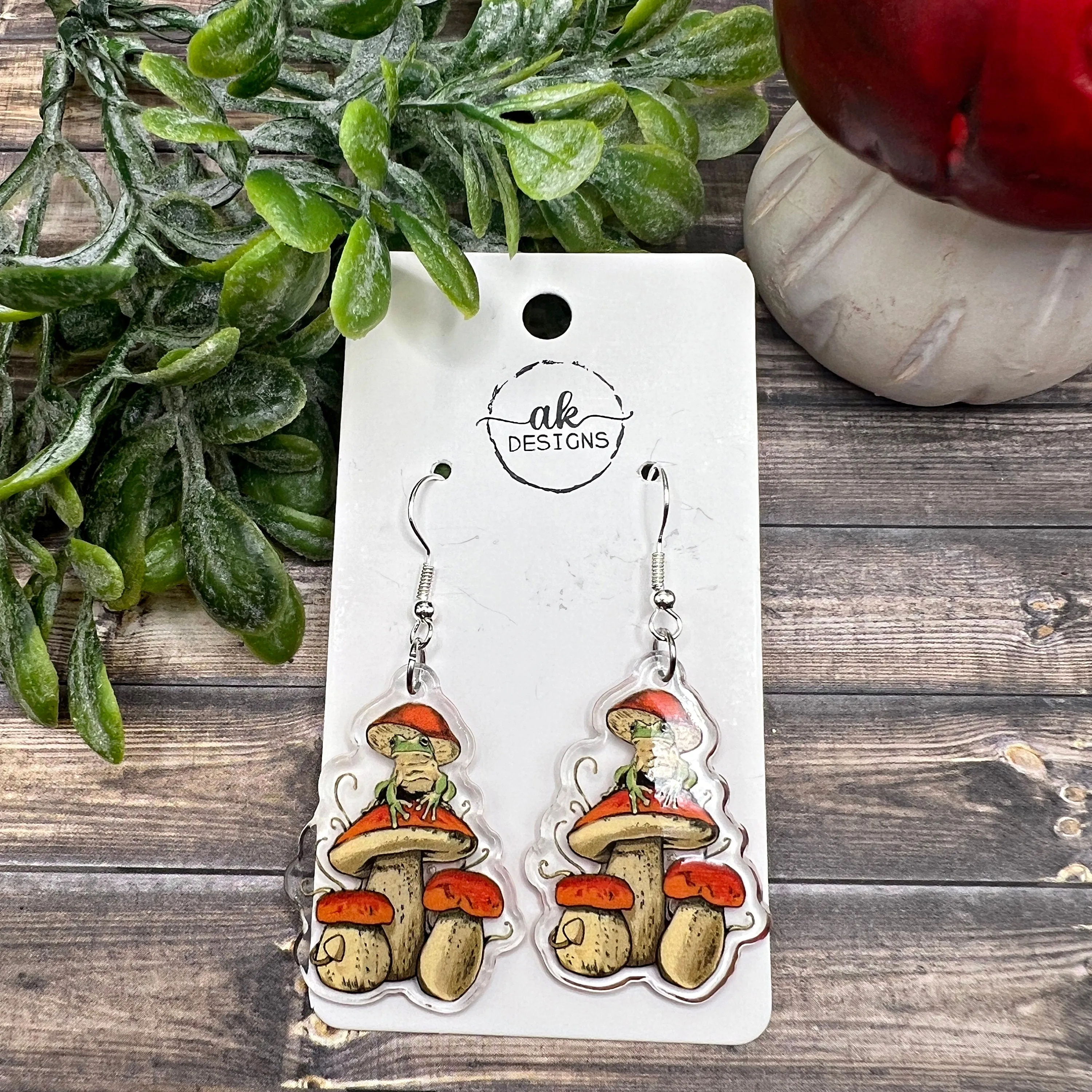 Frog Mushroom Acrylic Earrings