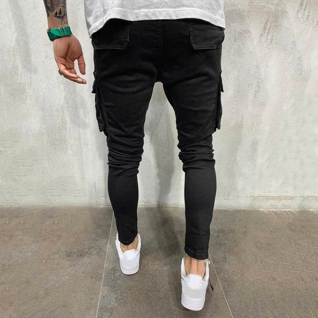 Funki Buys | Pants | Men's Stretch Slim Fit Cargo Skinny Jeans