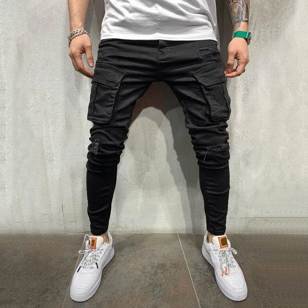 Funki Buys | Pants | Men's Stretch Slim Fit Cargo Skinny Jeans