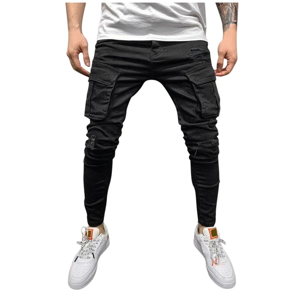 Funki Buys | Pants | Men's Stretch Slim Fit Cargo Skinny Jeans