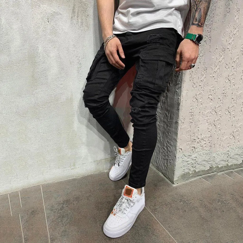 Funki Buys | Pants | Men's Stretch Slim Fit Cargo Skinny Jeans