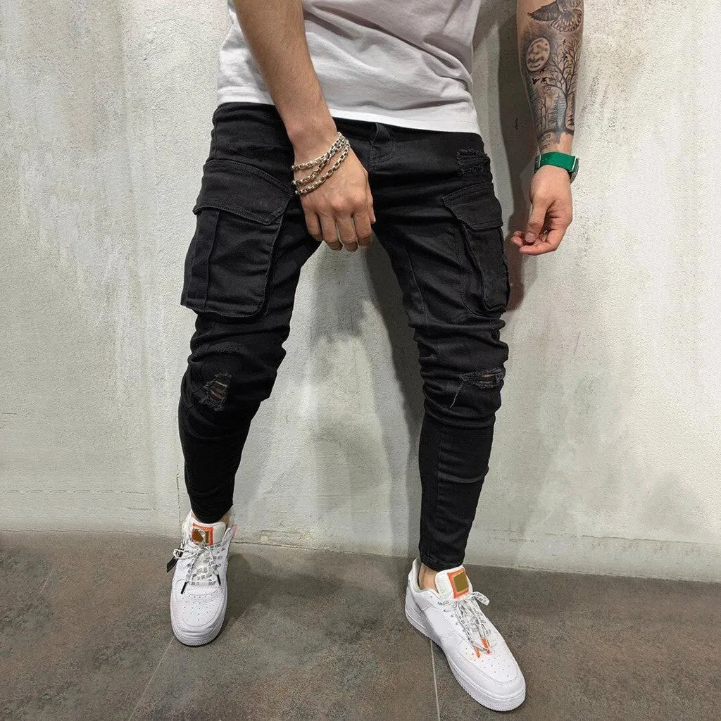 Funki Buys | Pants | Men's Stretch Slim Fit Cargo Skinny Jeans