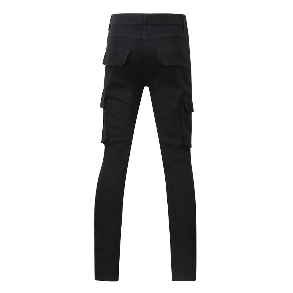 Funki Buys | Pants | Men's Stretch Slim Fit Cargo Skinny Jeans