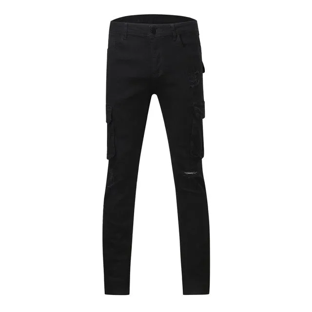 Funki Buys | Pants | Men's Stretch Slim Fit Cargo Skinny Jeans