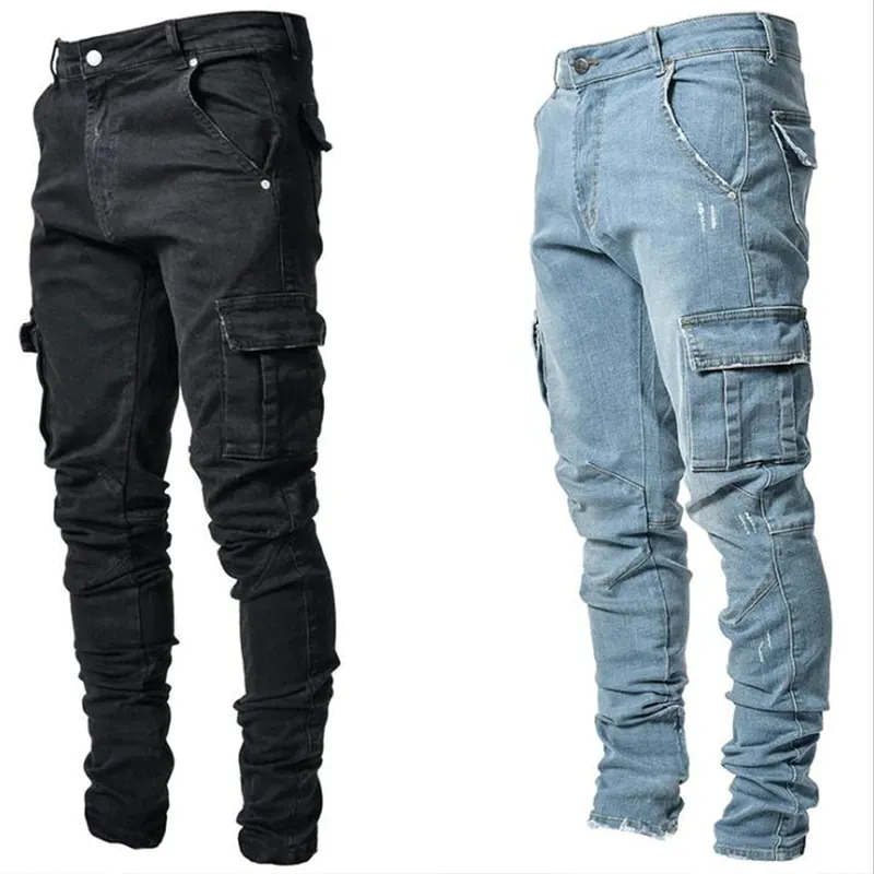 Funki Buys | Pants | Men's Stretch Slim Fit Cargo Skinny Jeans