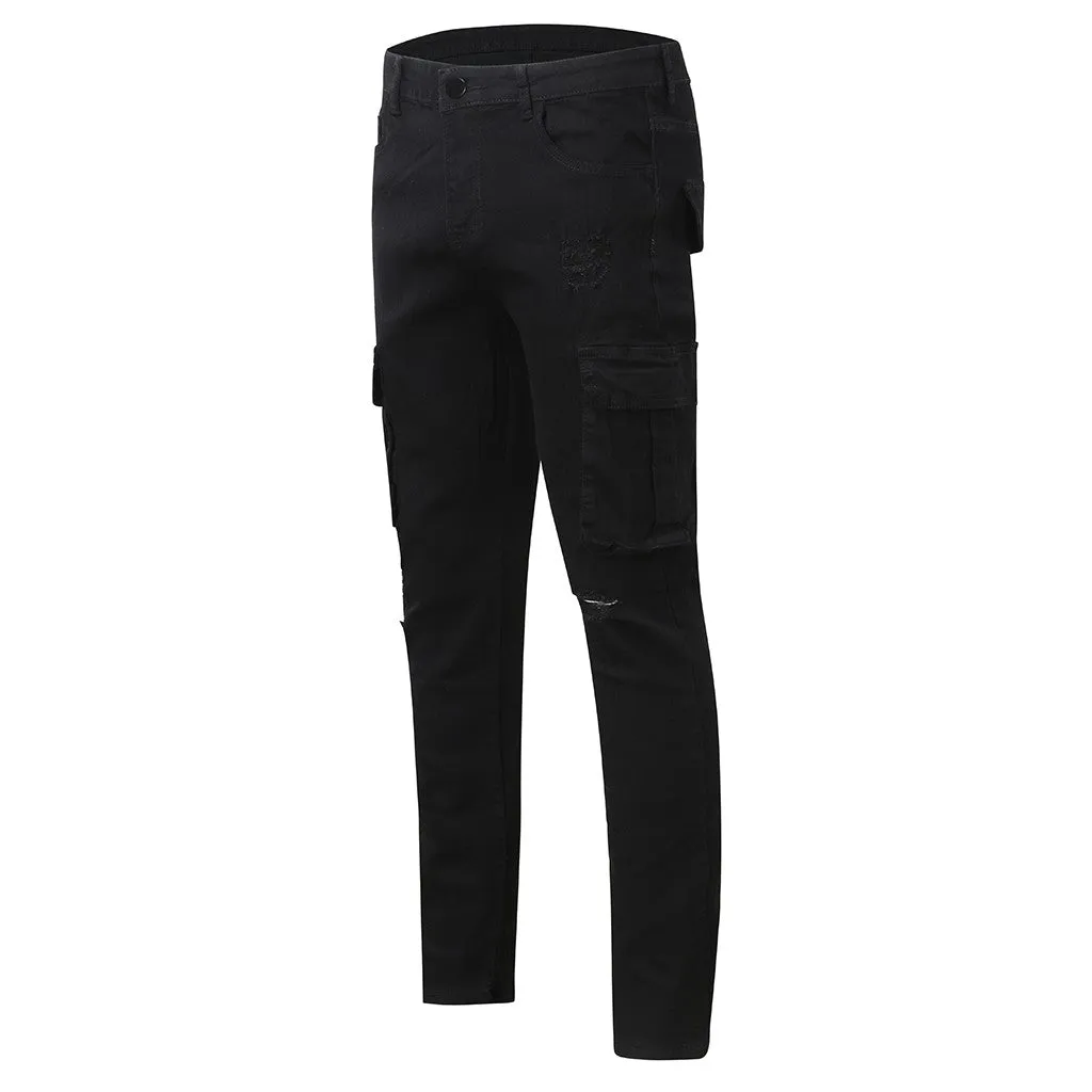 Funki Buys | Pants | Men's Stretch Slim Fit Cargo Skinny Jeans