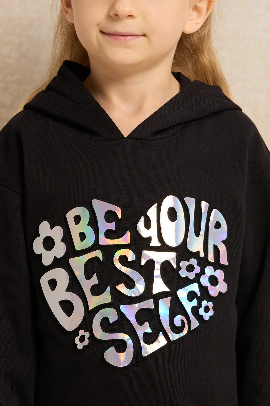 Girls Black Be Your Best Self Print Sweatshirt