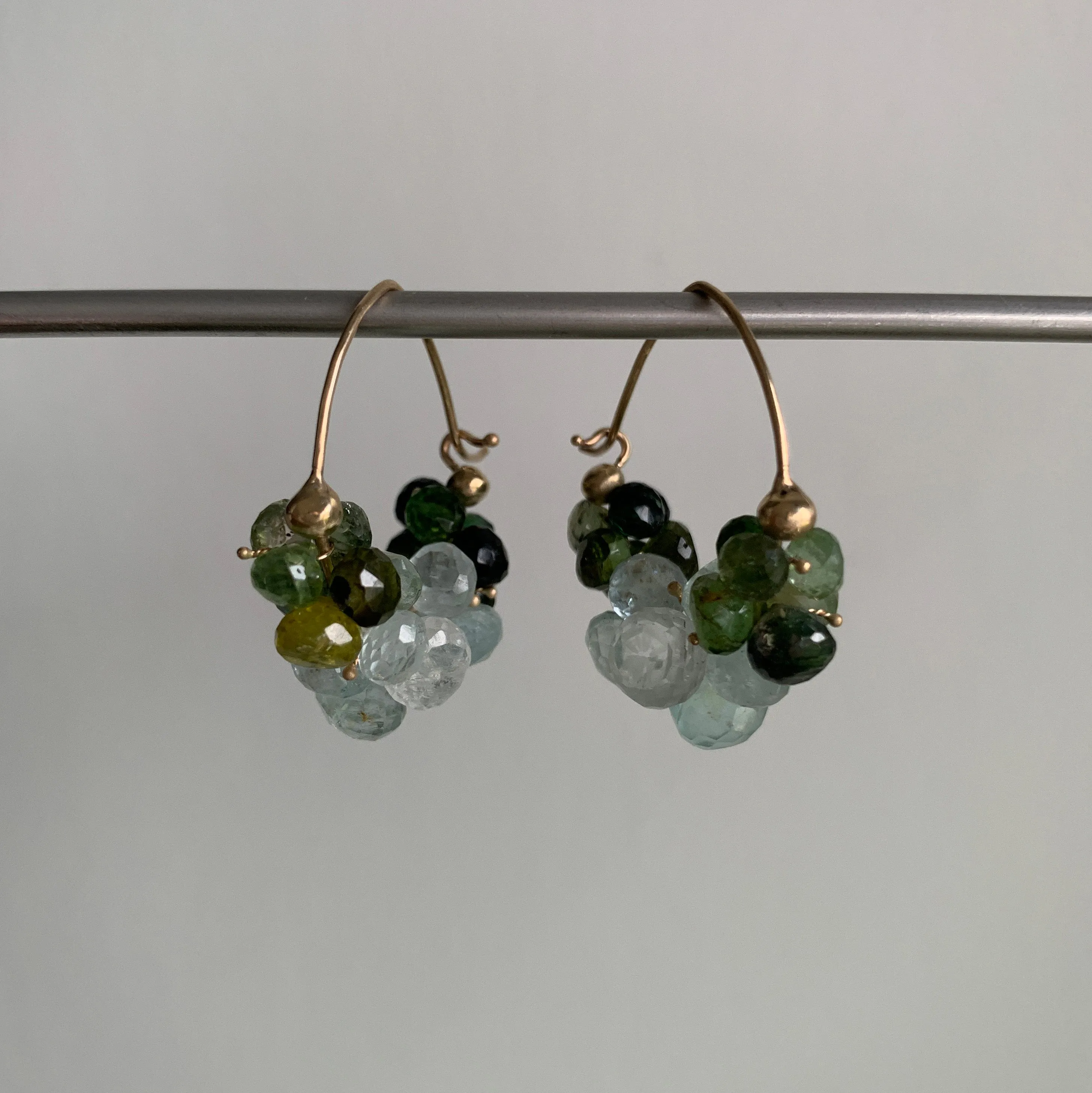 Green Tourmaline & Aquamarine Cloud Hoop Earrings