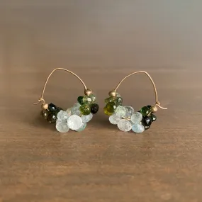 Green Tourmaline & Aquamarine Cloud Hoop Earrings