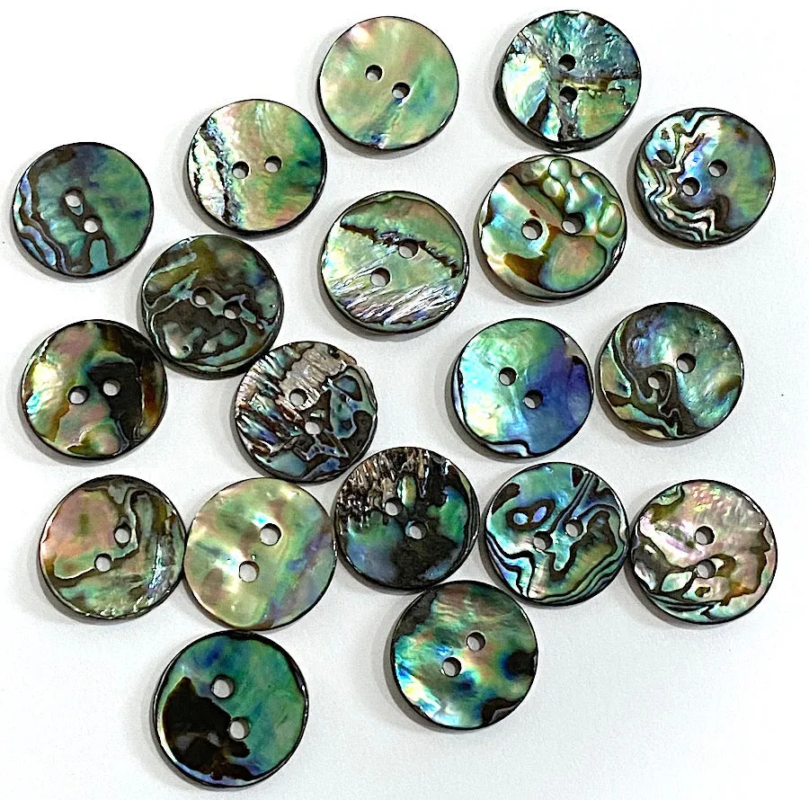 Greens & Blues Vivid Abalone Button 3/4"  2 Holes  #SK-035