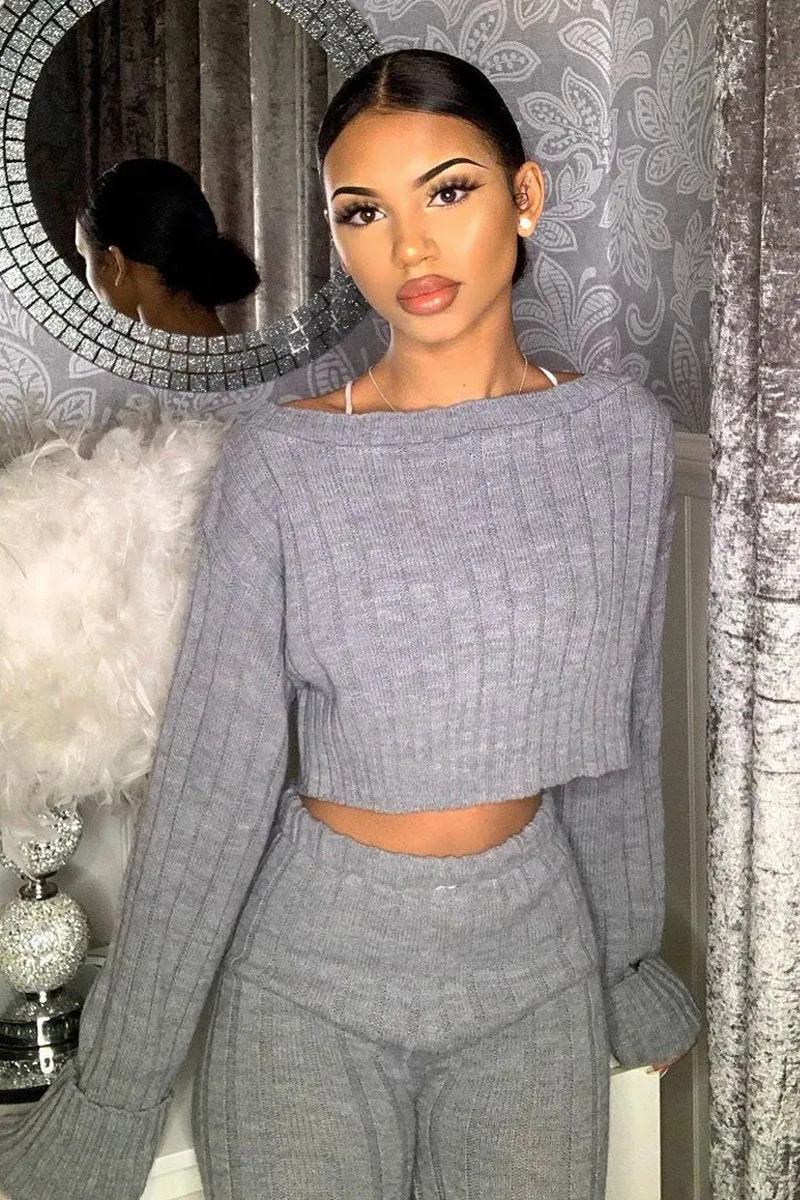 Grey Chunky Knit Loungewear Set - Wynter