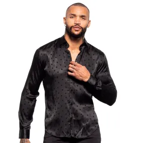 Hearts Jacquard Button Down Shirt - Black