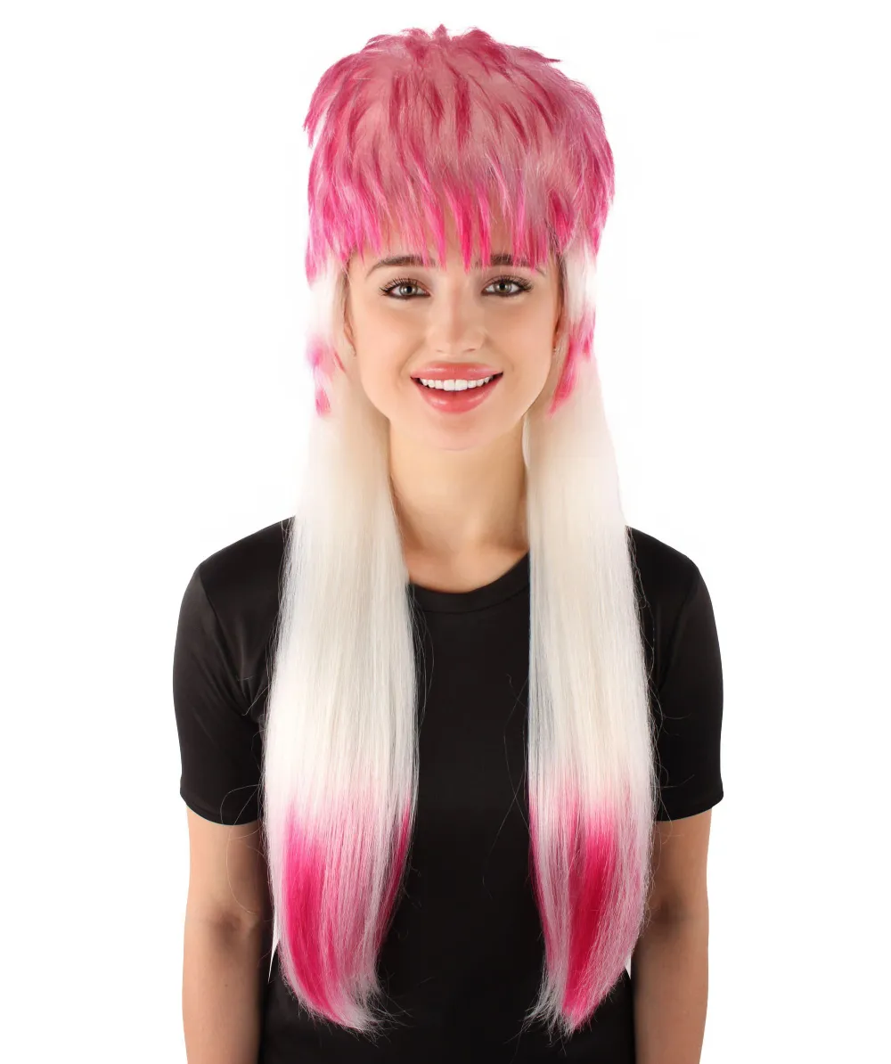 HPO Adult Rock Star Blonde 80's Mullet with Pink Tips Wig, Perfect for Halloween and Cosplay, Flame-retardant Synthetic Fiber