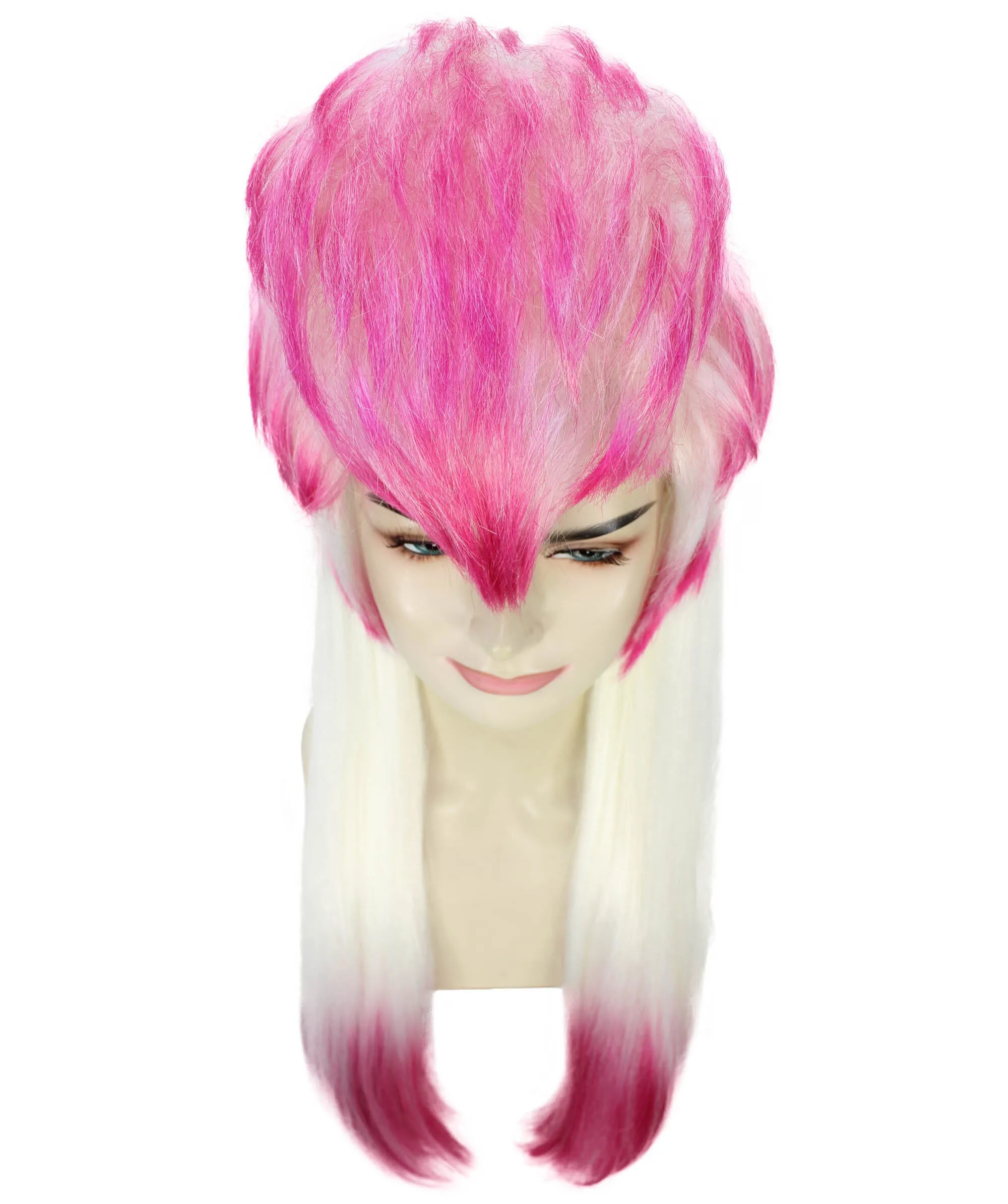 HPO Adult Rock Star Blonde 80's Mullet with Pink Tips Wig, Perfect for Halloween and Cosplay, Flame-retardant Synthetic Fiber