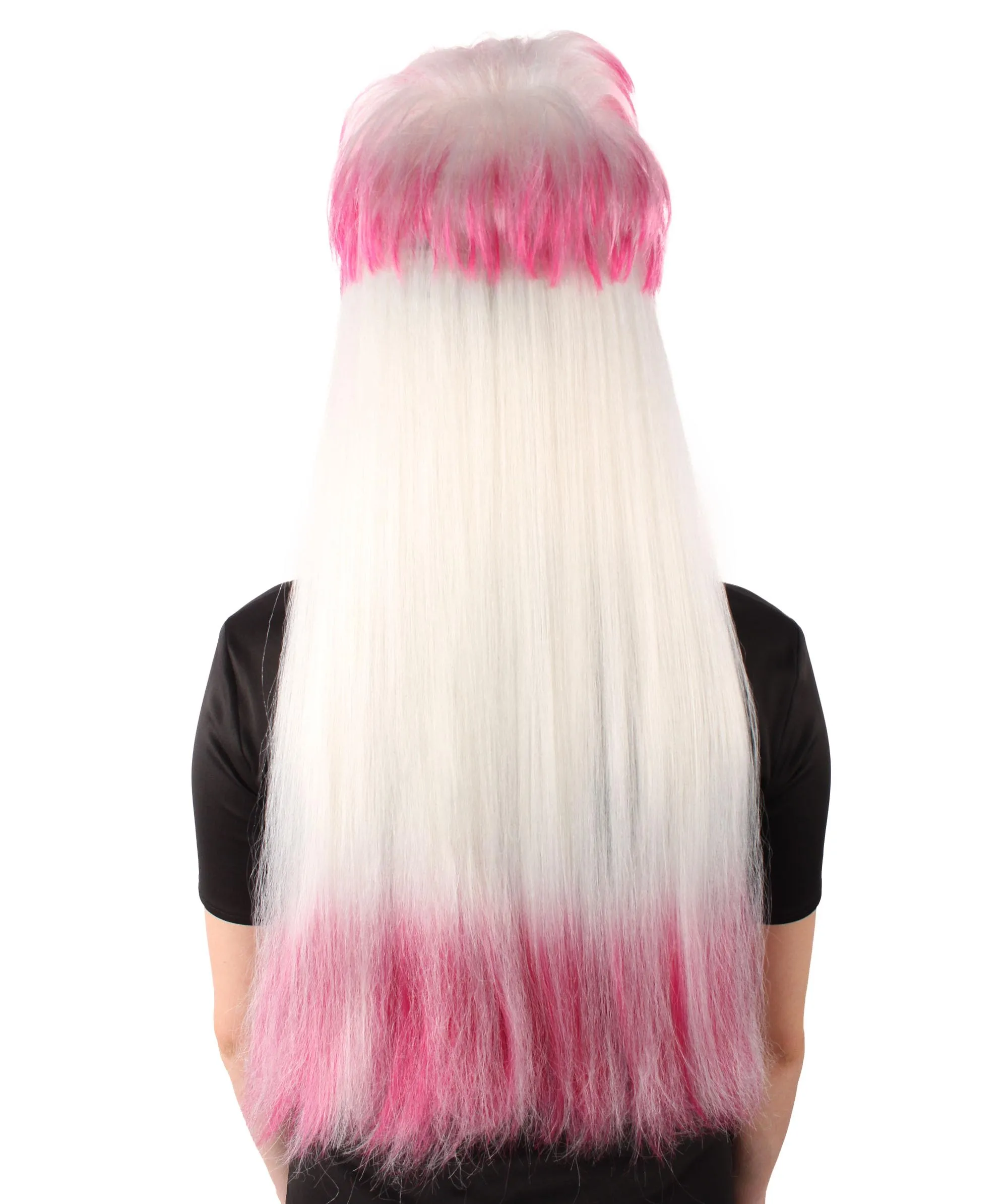 HPO Adult Rock Star Blonde 80's Mullet with Pink Tips Wig, Perfect for Halloween and Cosplay, Flame-retardant Synthetic Fiber