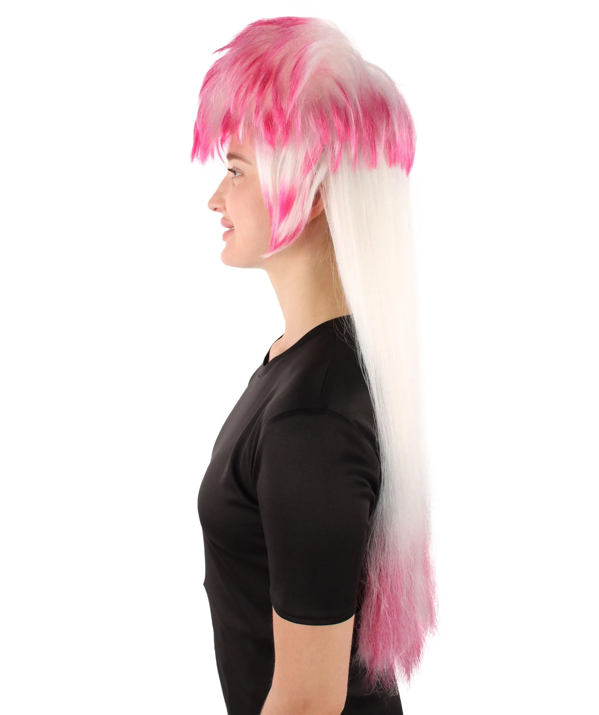 HPO Adult Rock Star Blonde 80's Mullet with Pink Tips Wig, Perfect for Halloween and Cosplay, Flame-retardant Synthetic Fiber