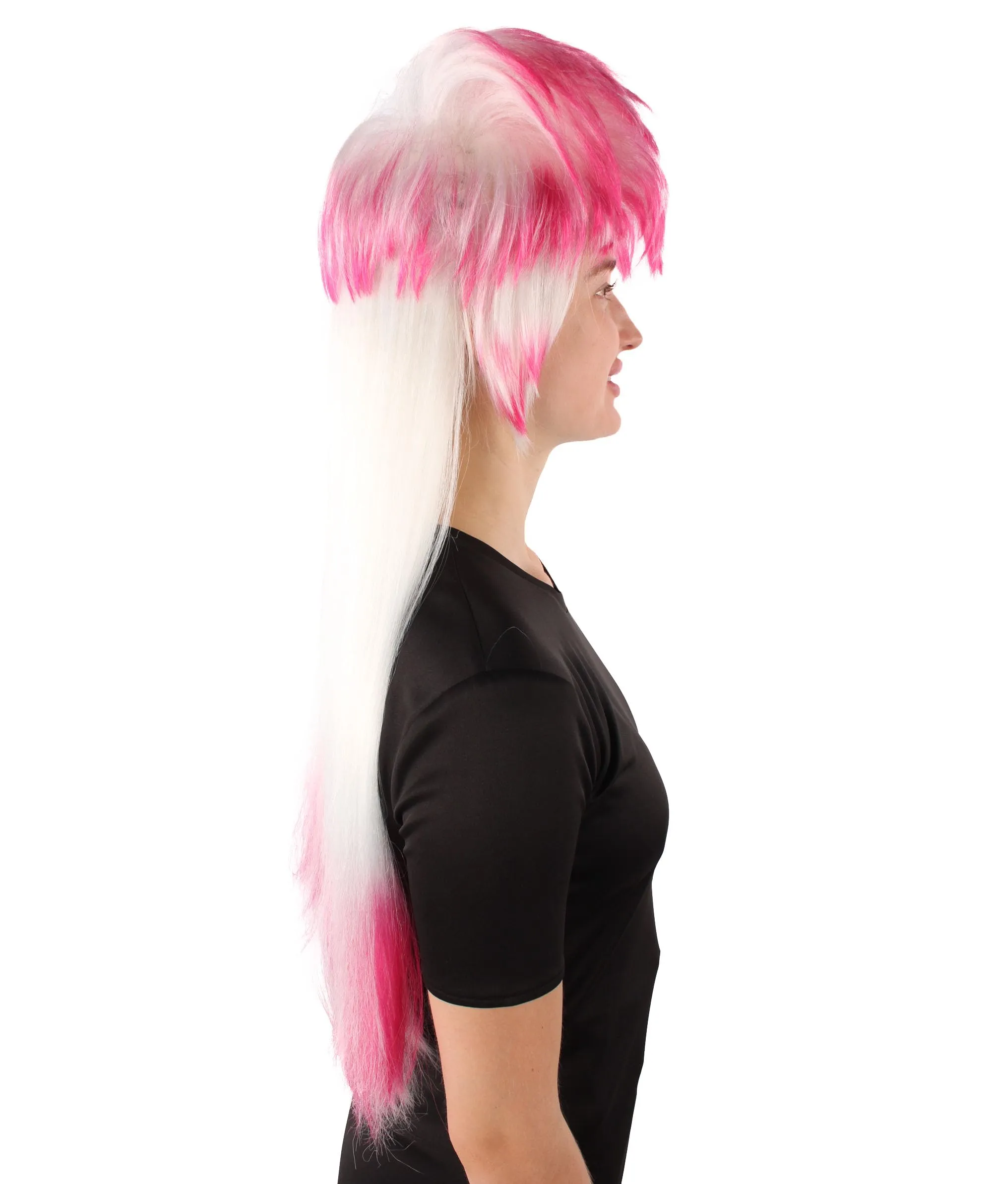 HPO Adult Rock Star Blonde 80's Mullet with Pink Tips Wig, Perfect for Halloween and Cosplay, Flame-retardant Synthetic Fiber