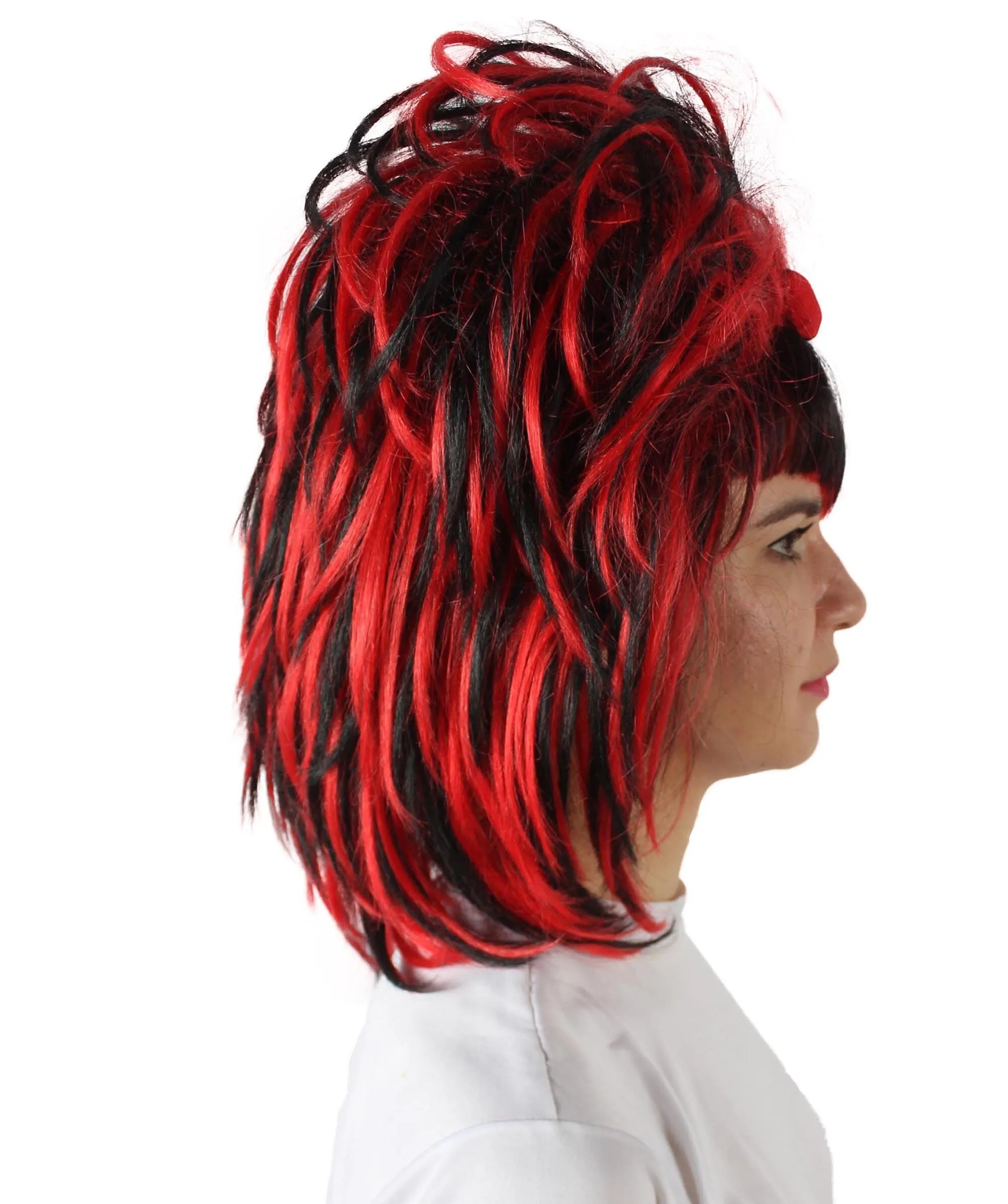 HPO Adult Women’s Evil Sorceress Black and Red Gothic Updo Wig | Flame-retardant 100% Synthetic Fiber Cosplay Wig