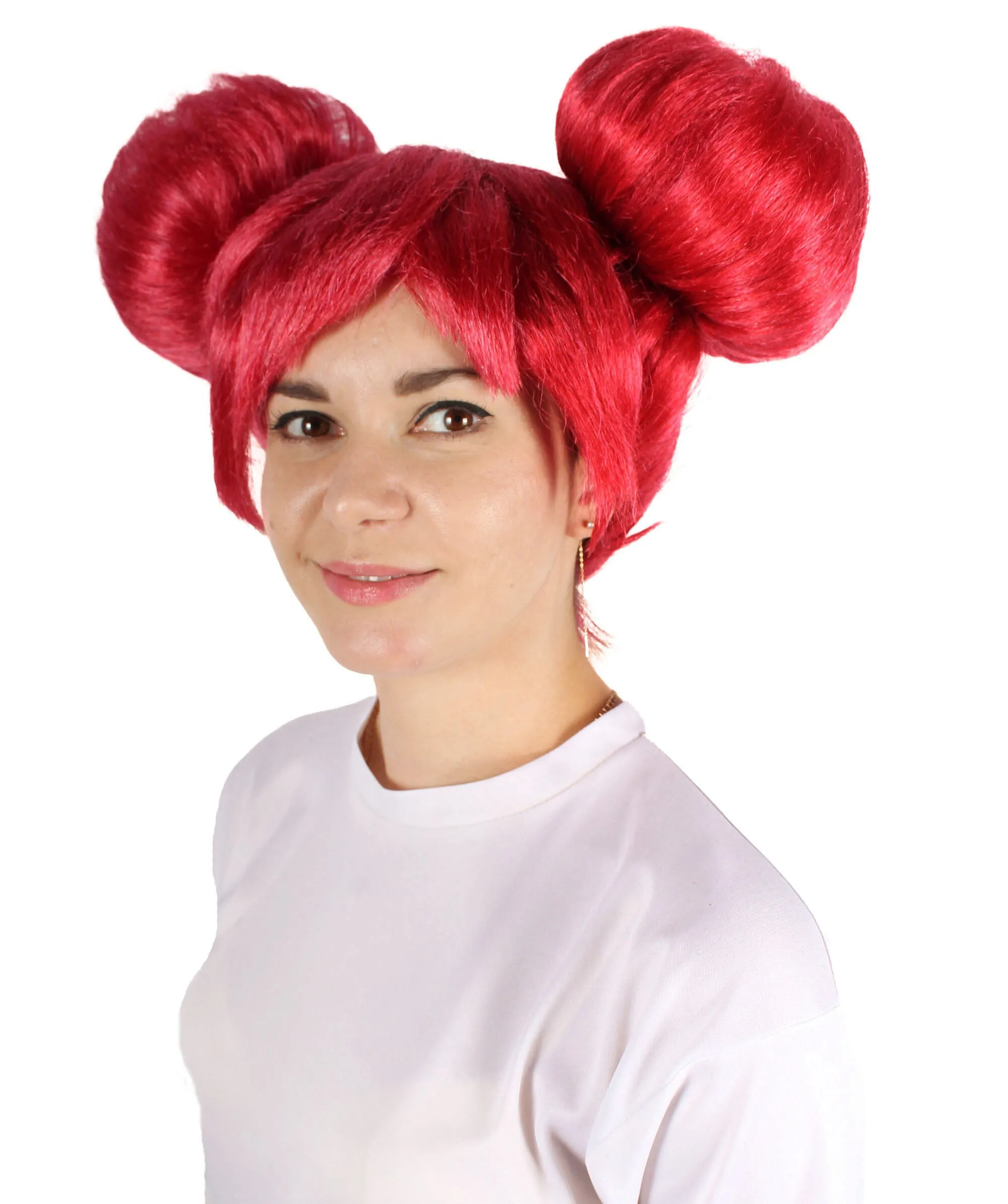 HPO Adult Women's Japanese Magical Girl red Bun Wig | Best for Halloween | Flame-retardant Synthetic Fiber